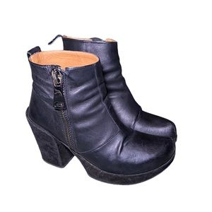 John Fluevog Prepare 2.0 Black Platform Suede and Leather Ankle Boots